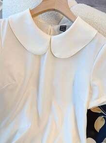 Franclia Women's Elegant Peter Pan Collar Short Sleeve Blouse And Printed A-Line Skirt 2Pcs Set