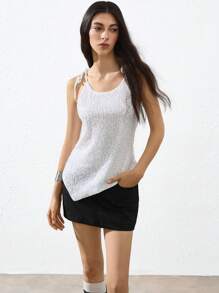 GENKIRA Top de camisola asimétrica con lentejuelas sexy para mujeres - Blanco - Ver 4