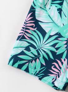 Boys Swimming Trunks Set - Print Rash Guard Shirt & Random Print Brief - Multicolor - View 4