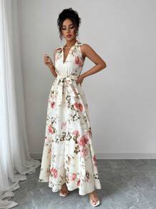 Elenzga Váy nữ in kỹ thuật số thanh lịch lãng mạn không tay - Nhiều màu - Xem 4