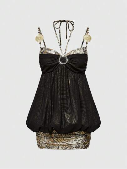 J-Fashion Vintage Y2K Himekaji Style Sweet Cute Diamond Decor Lace Patchwork Mini Dress For Women