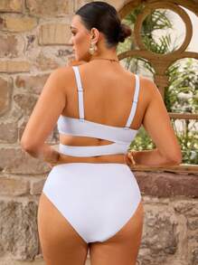 Swim Chiccia Plus Size Backless Style Bikini Top, Fashionable For Summer