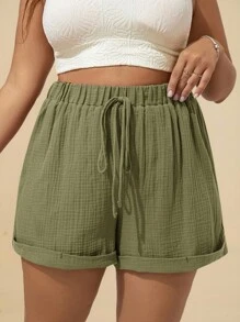 Travachic Plus Size Knotted Waist Solid Color Shorts