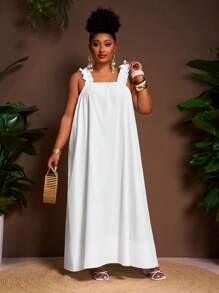Slaydiva Nuevo Llegado Primavera/Verano 2025, Vestido blanco holgado sin mangas con tirantes anchos y línea A, ideal para vacaciones y casual, tallas grandes
