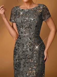 Serin Elegant, Luxurious, Romantic Beaded Embroidered Round Neck, Fluted Sleeve, A-Line Hem Dress, Suitable For Evening Party, Banquet, Music Festival, Dating, Vacation, Wedding, Bridal Mother Dress, Spring/Summer