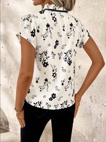 SHEIN Clasi 女士简约碎花荷叶边系带上衣，夏季商务休闲女装，适合工作女性、教师等各种场合。 - 彩色 - 查看 2