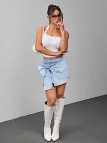 SHEIN ICON Women's Bow Decor Fashion Denim Skirt - Blue - View 5