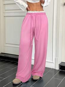 Muchica Women's Lace Patchwork Casual Pants - Pink - View 4