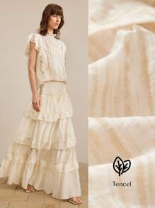 Ontre 2026春夏女士荷叶边优雅多层荷叶边半身裙，女士春夏服装，优雅半身裙，适合外出、浪漫、度假、简约优雅、都市通勤、现代、休闲等场合，多层蛋糕裙，杏色、浅黄色半身裙，时尚百搭畅销女裙 - 杏色 - 查看 3