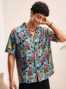 Manfinity VCAY 男士休闲宽松短袖梭织衬衫，日常穿着 - 彩色 - 查看 5