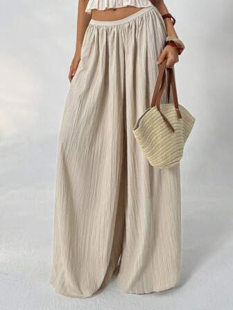Aloruh Loose Textured Casual Wide Leg Pants, Summer Resort Wear,Fall Women Clothes