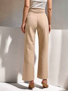 CLARA VERO Women Stripe Pattern High Waist Straight Pants - Beige - View 6