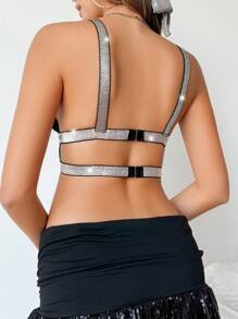 SHEIN Sexy Lace Patchwork Glam Sparkling Comfortable Wirefree Elastic Ladies Bra - Black - View 2