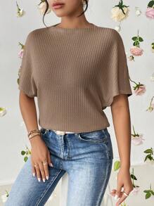 SHEIN Essnce Damska, luźna koszulka na wakacje w dużym rozmiarze, przewiewna bluzka, uroczy, letni top na imprezę - Kolor khaki - Zobacz 5