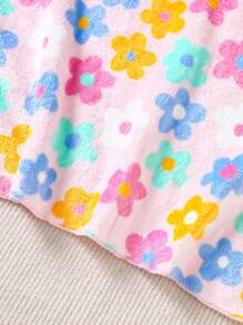 SHEIN Dozemod 女婴可爱卡通花卉印花连帽羊毛柔软舒适裹身浴巾