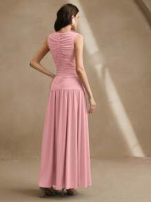 Anewsta 优雅无袖编织肩带蓝色女式连衣裙 - 粉色 - 查看 7