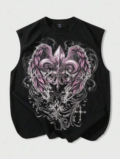 Street Life Canotta da uomo a tema gotico con stampa retrò di elementi come croci, stelle e ali, adatta per Ognissanti