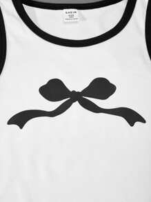 SHEIN Conjunto de niña preadolescente con top sin mangas con adorno de lazo y ribete de contraste, y pantalones cargo