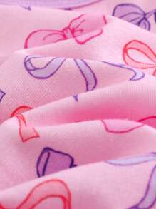 Cozy Pixies Infant Girl Bow Decor Knitted Soft Crew Neck Long Sleeve Top And Elastic Waist Legging 2Pcs Pajama Set