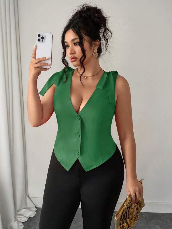 Elenzga Plus Size Summer New Bowknot Strap Design, Elegant Style, Princess Camisole Jacket Blouse Graduation,Back To School,Teacher Outfits For Women