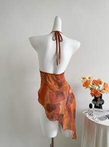 Sweetra Unique Design Asymmetrical Hem Print Tank Top For Women, Dystopian Style Summer Top - Multicolor - View 2