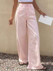 DAZY Women's Summer New Loose Casual Straight Cut Denim Jeans - Baby Pink - View 4