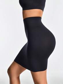 SHAPORA Minifalda de cintura alta tipo ajustado de color liso, para el verano - Negro - Ver 3