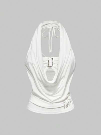 J-Fashion Blusa de mujer con cuello de canalé y cintura fruncida, estilo Y2K retro, en 2 en 1