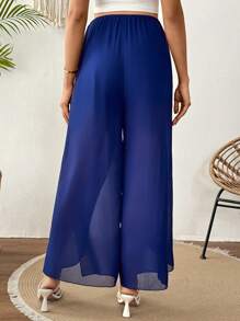 SHEIN Pregnant Women's Elegant Solid High Waist Pants, Summer - Black - View 2