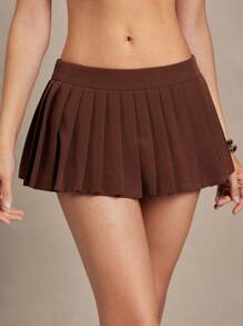 L'Amorae Women's Summer Casual Solid Color Pleated Skort Y2K Business Casual Corpcore - Brown - View 4