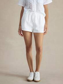 Briarwyn White Summer Chic Classy Vacation Women Embroidered Shorts,Solid Color Woven Relaxed Boho Beach Club Hawaii Rave Festival Graduation Shorts - White - View 3