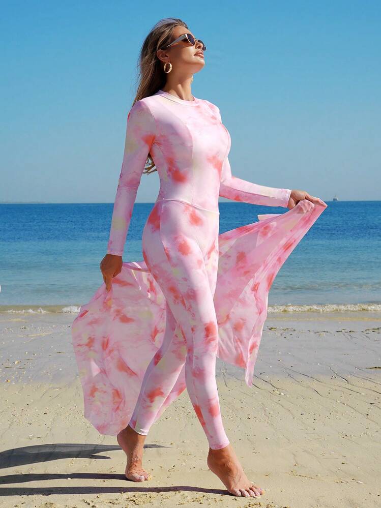 Swim Shayni 2 件套端庄穆斯林女士长袖泳衣上衣和拖地长裙，防晒 - 彩色 - 查看 3