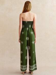 Écloséra 女式无袖绿色花卉印花连体裤，复古风格 - 綠色 - 查看 6