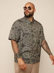 EASEVO Plus Size Men's Casual Loose Fit Woven Short Sleeve Shirt, Suitable For Summer