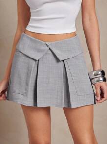 L'Amorae Fold Over Waistband Cargo Pocket Mini Skirt