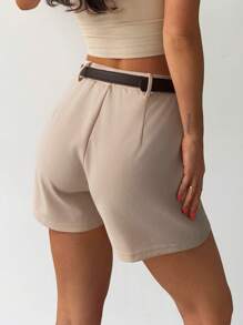 Firerie 女士优雅办公室装、时尚通勤装、休闲日常卡其色高腰超短裙裤、海滩装、机场装 - 卡其色 - 查看 2