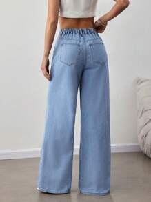 SHEIN Tall Jeans azules de pierna ancha y suelta con rasgados para mujer