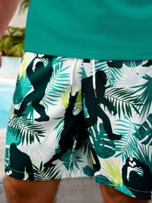 Manfinity RSRT Conjunto casual de chaleco cuello redondo y short con estampado total para hombres