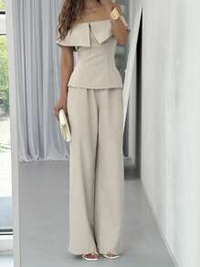 Aloruh 女士日常两件套服装 - 卡其色 - 查看 7