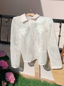 Comfortcana Blus Wanita Kasual Polos Berlubang untuk Liburan, Cocok untuk Pemakaian Sehari-hari dan Cocok untuk Liburan - Krem - View 5