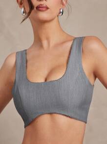 L'Amorae Top scurt elegant pentru femei, fără mâneci, de vară, pentru lucru, vară, casual, birou, muncă - Gri - Vizualizare 2