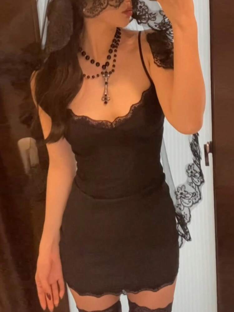 Sexy Lace Slip Dress, Sheath Bodycon Mini Dress