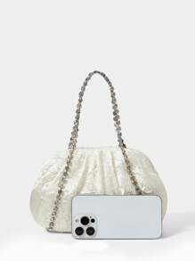 SHECARRY Geantă de damă cu mâner superior și decorațiuni cu strasuri, albă