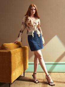 Selenza 女式单扣休闲百搭短款牛仔迷你裙