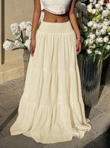 SHEIN EZwear Váy cỡ lớn, màu mơ, phù hợp cho kỳ nghỉ xuân hè - Màu be - Xem 5