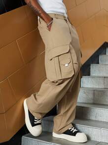 Manfinity Homme Men's Mature Casual Multi-Pocket Design Loose Cargo Pants Cargo Khaki Pants Men Khaki Pants Men Cargo Cargo Pants Men Baggy Men Cargo Pants Baggy Men Baggy Cargo Pants,Mature Casual Khaki Vintage Wide-Legged Loose Work Trousers For Men Are Suitable For Daily Leisure, Weekend Trips, Relaxed Work Environments For Music Festivals, Parties Or Semi-Formal Occasions. It Is An Indispensable Item In A Man's Wardrobe And A Great Gift For A Boyfriend Or Husband.