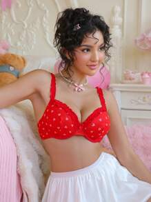 PetitDoll 1pc Women's Heart Pattern Underwire Bra - Red - View 5
