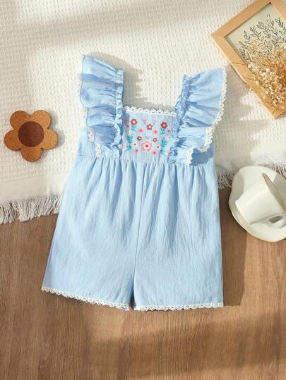 Blossori 女婴乡村/假日风格彩色花卉印花荷叶边袖连体衣