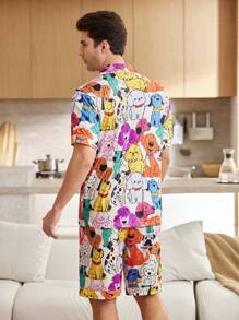 2pcs Men's Cute Puppy Printed Pajama Set - Multicolor - View 4