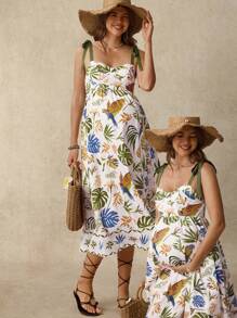 Boho Mama Rückenfreies BOHO Blumen Strandkleid mit Schleife, Umstandskleid